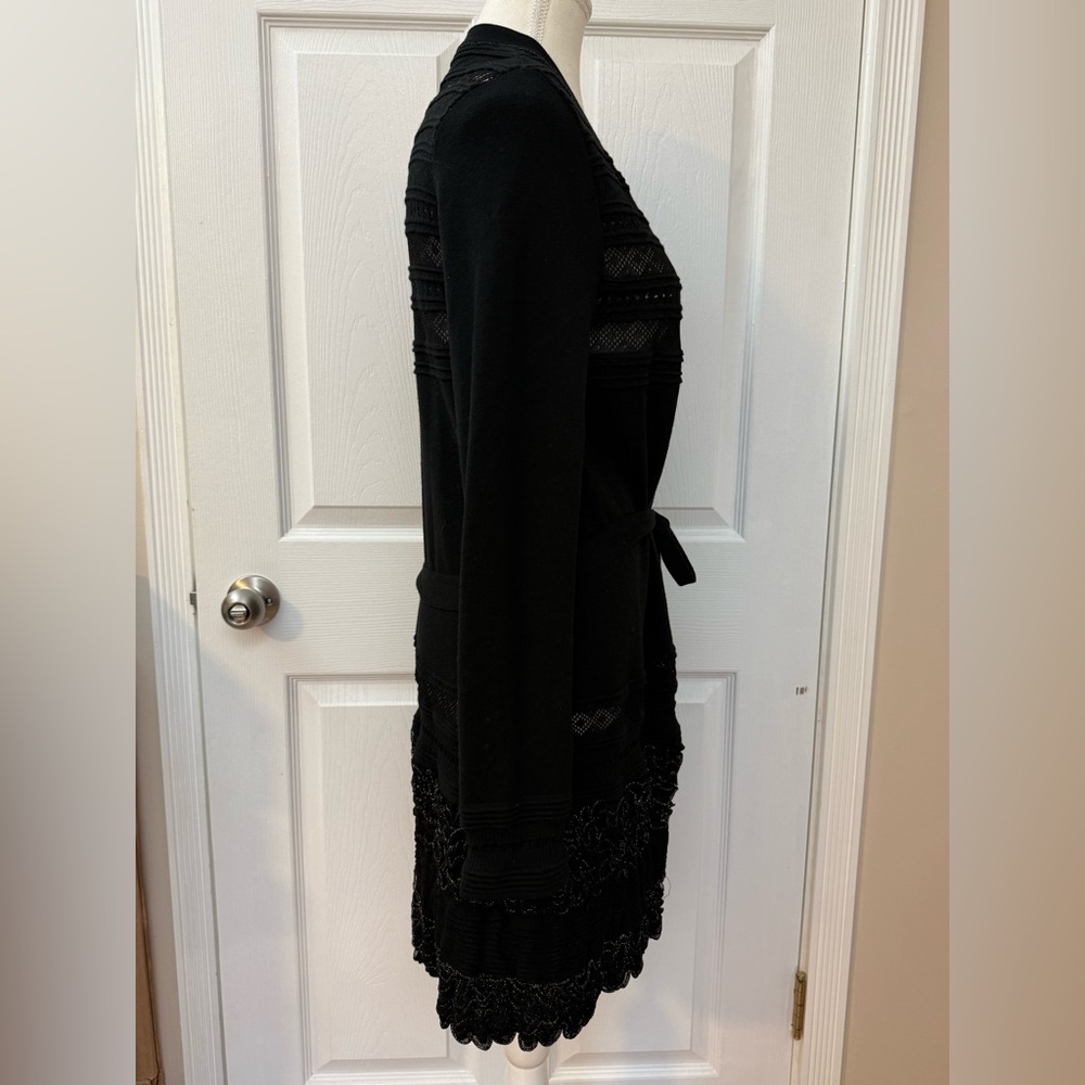 Roberto Cavalli Wool Blend Ruffle Cardigan Black Size IT 42 - Picture 5 of 14